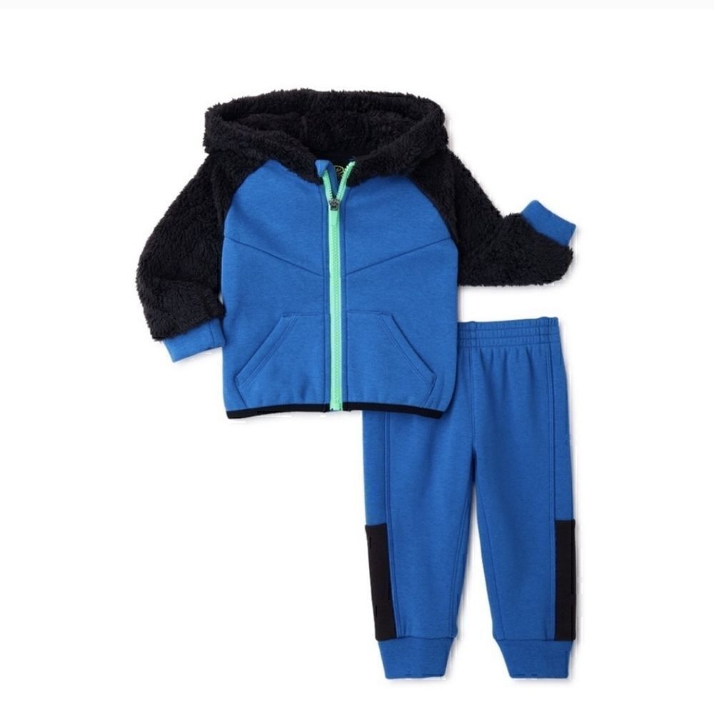 Nwt Athletic Works Baby Boys' Faux Sherpa Hoodie andPants Set, Size 0-3 m